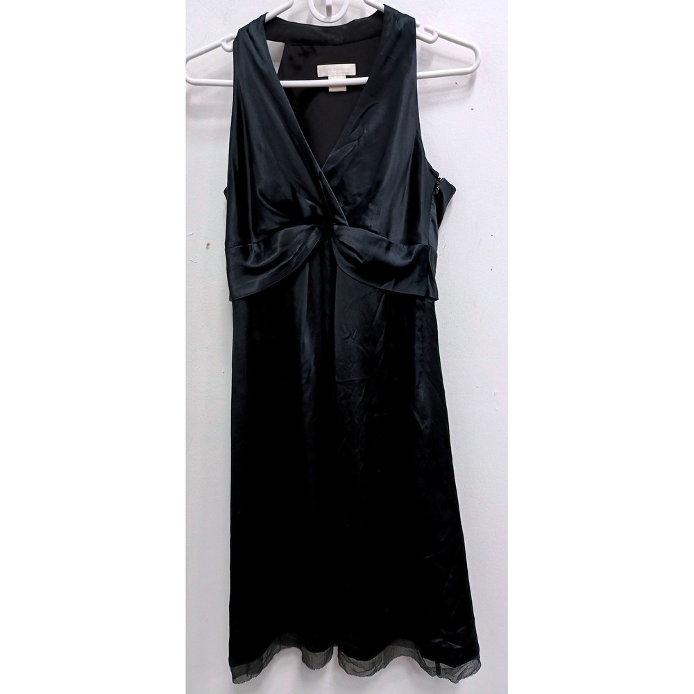 Ann Taylor Y2K Vintage Cocktail Dress Womens Size 4 Black Silk V-Neck Sleeveless